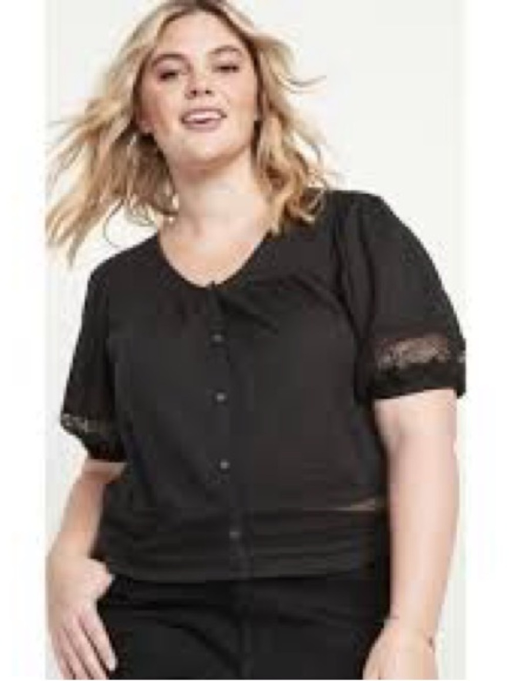 Old Navy Black Button-Down Top with Lace Trim